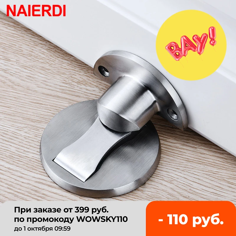 NAIERDI 304 Stainless Steel Door Stopper Magnetic Doorstop Silver Door Holder Hidden Catch Floor For Toilet Furniture Hardware
