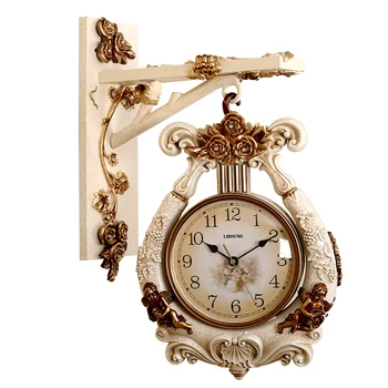 

European Double-sided Wall Clock Living Room Creative Mute Wall Clock Vintage American Fashion Home Clock 50wc017