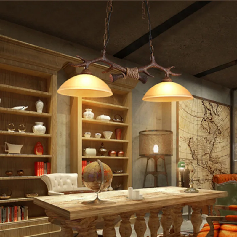 

Modern Chandelier Antique Double Antler Chandelier Lighting Resin Restaurant Droplight Lustre Cafe Loft Decor Chandelier Ceiling