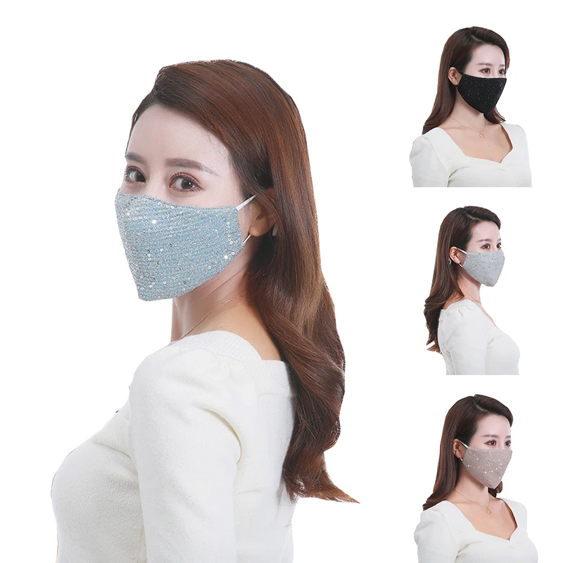 

1pcs Women Mask Fashion Reusable Ice Silk Mouth Mask Breathable Summer Sequin Windproof Washable Mask