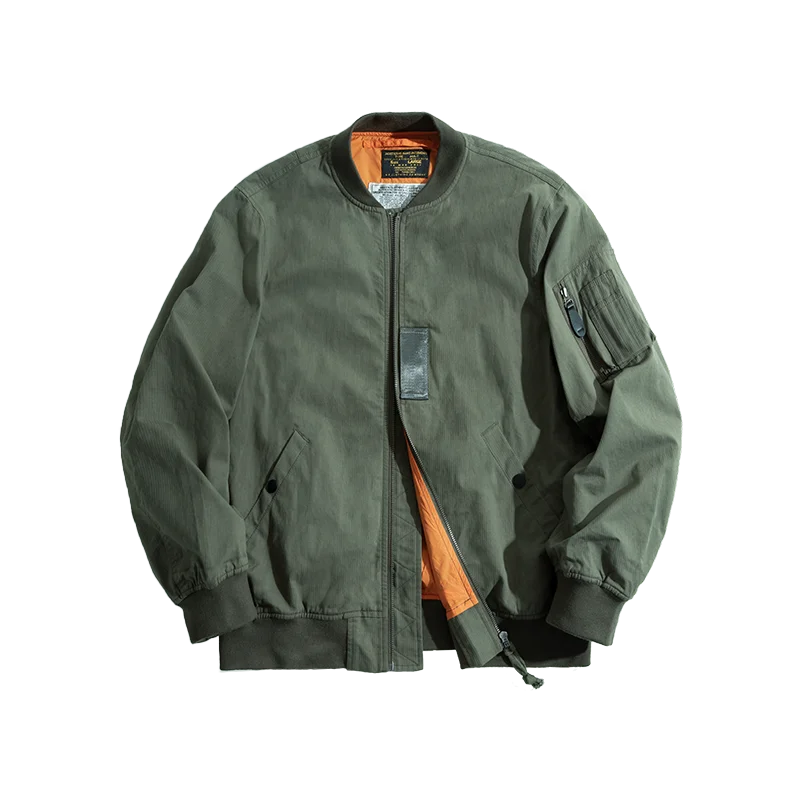 Maden Casual MA-1 Men’s Jackets Green Military Flight Bomber Tank Coat Solid Vintage Coats Monocycle Jacket Collar Men Clothing