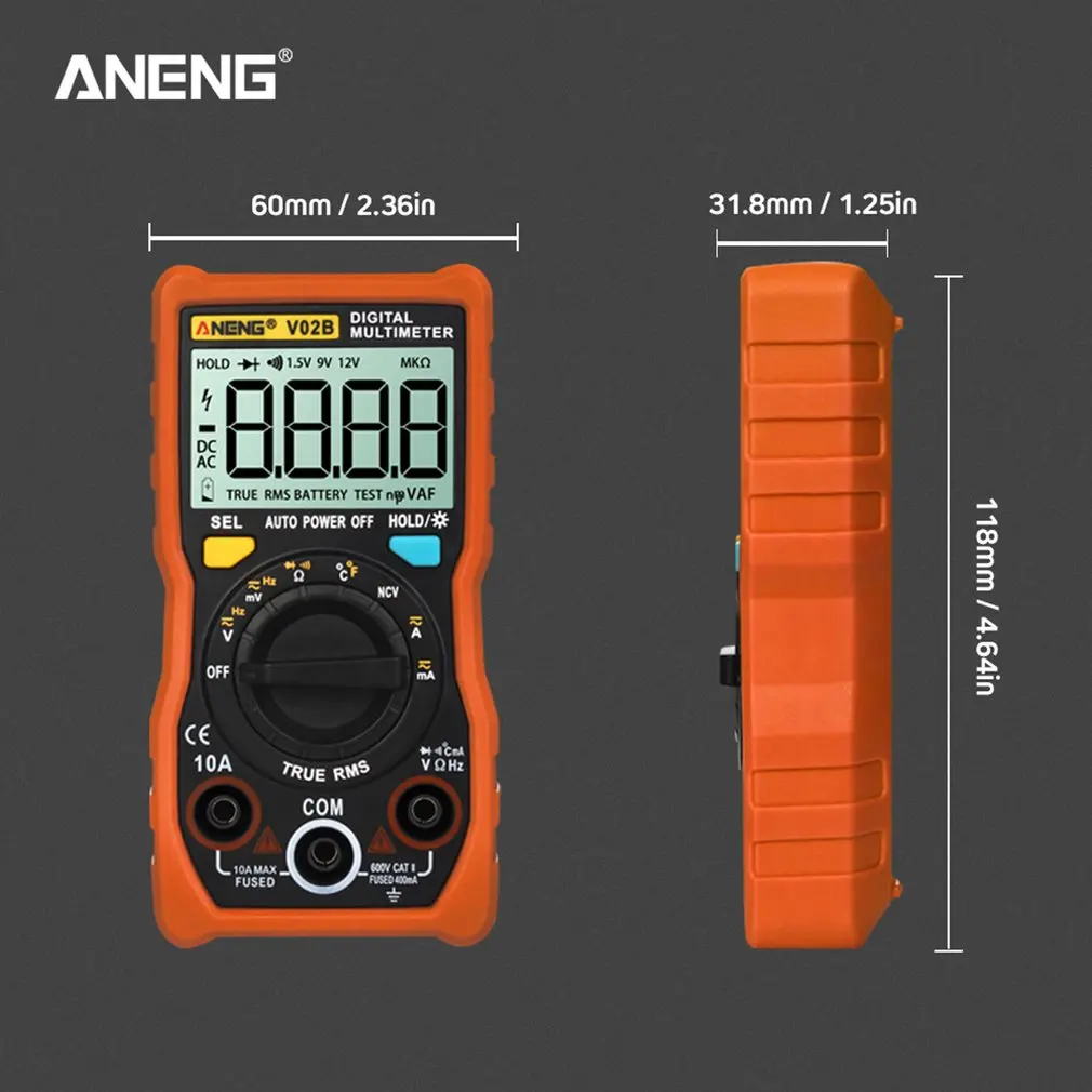 Aneng V02B мультиметр для передачи данных Ncv цифровой ЖК-дисплей Вольтметр переменного/постоянного тока Автоматический диапазон диодное Сопротивление Частота Емкость Тестер