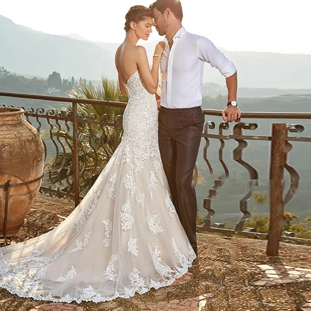 Robe de Mariee Русалка без бретелек накладное украшение для свадебного платья Тюль роскошное Vestido de Noiva Sereia винтажное свадебное платье