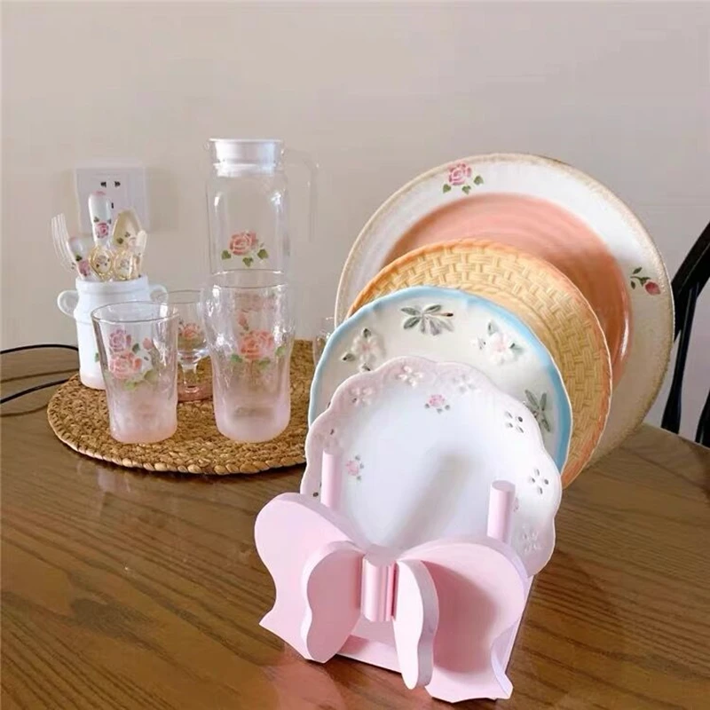 Cute Kitchen Sink Drain Rack, Storage Organizer, Dish Drying Rack, Shelf Drainer, Wood Plate, Cups Stand, Display Holder 2
