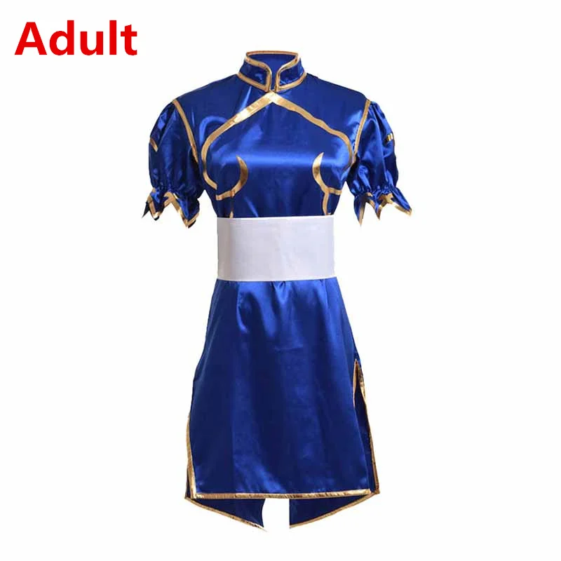 adult costume Костюмы для косплея для взрослых с изображением уличных бойцов, костюм Чонсам синего цвета, пояс, головные уборы, вечерние костюмы для косплея - Цвет: adult costume