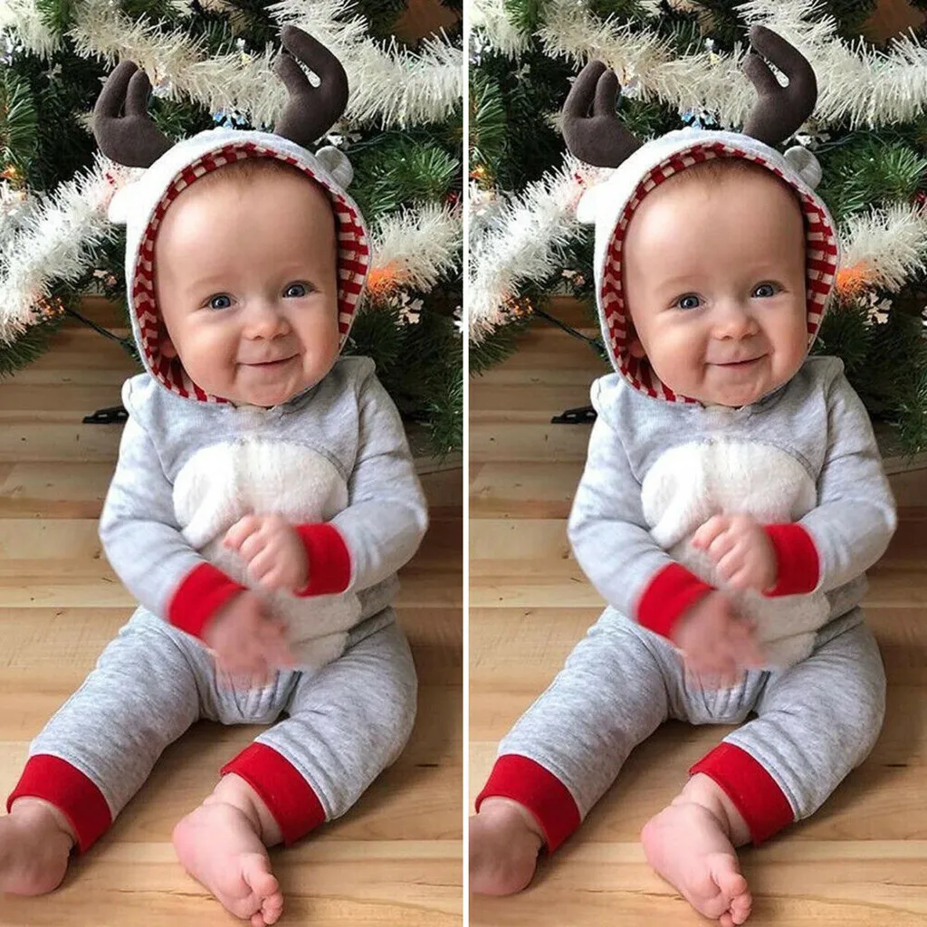 Зимняя одежда для маленьких девочек; Рождественский комбинезон с капюшоном для маленьких мальчиков; рождественские костюмы;# C