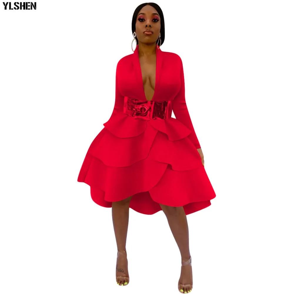 Black Red African Dresses for Women Solid Africa Dress African Clothes Fashion Falbala Evening Dress Robe Africaine Femme 2019 04