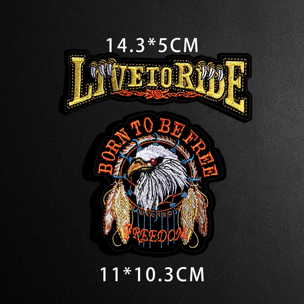 Punk Eagle Paw Live to Ride Skull Embroidery Patches for Clothing Iron on Clothes Biker Motorcycle Applique Badge Stripe Sticker 