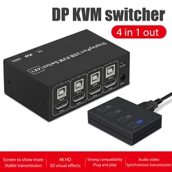 4 Ports DP Commutateur KVM 4K 60Hz 4 En 1 USB Displayport Commutateur Boîte de Partage PC Moniteur Souris Clavier Imprimante Commutateur 
