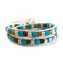 Мульти-Слои квадратный натуральный камень 2 Браслет из переплетенных нитей Винтаж браслет из бисера