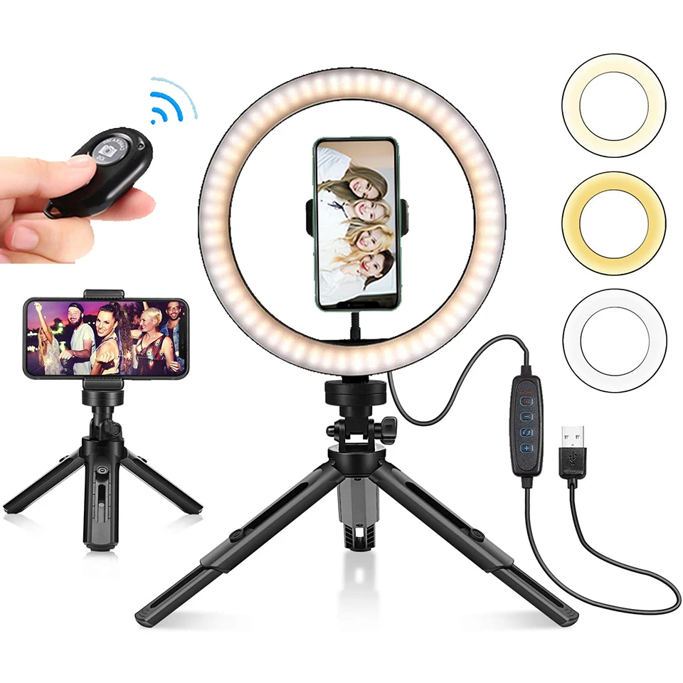 

Photo Remote Fill Lihgt 26CM Photography Lighting Phone Ringlight Tripod Stand Photo Led Selfie Ring Lamp TikTok Youtube Live