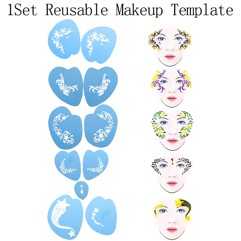 1set Soft Face Paint Stencil Reusable Template Tattoo Painting Makeup Tools DIY Design Eye Body Halloween Christmas Party