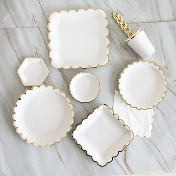 

white disposable tableware set small plate birthday party decorations kids cake paper plate party tableware одноразовая посуда