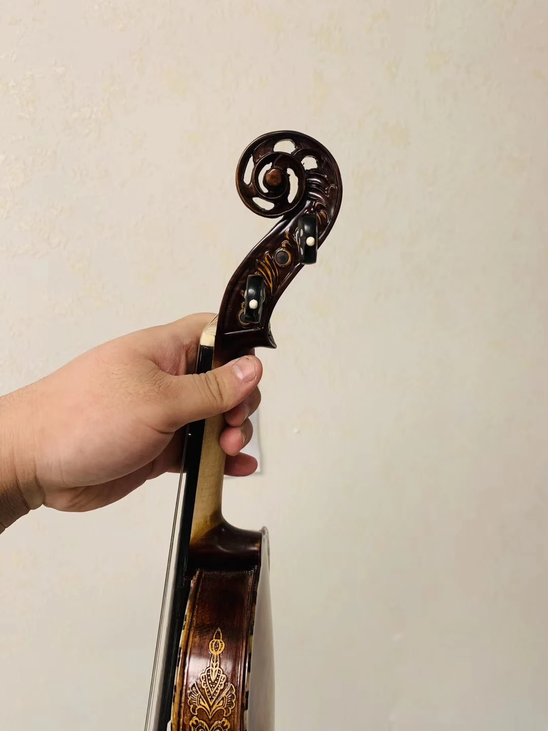 Fingerboard Carved inlaid shells Bird's Eye Maple！4/4 3/4 Stradivarius Violin violino Best Tone! bow case strings Aubert Bridge!