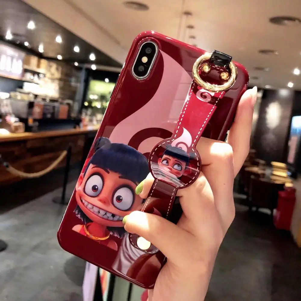 

For iphone xr case Cute Nezha Wristband Phone Case For iPhone 11 Pro Max 7 8 6 Plus X XR XS Bracket Soft Silicon Back Cover case