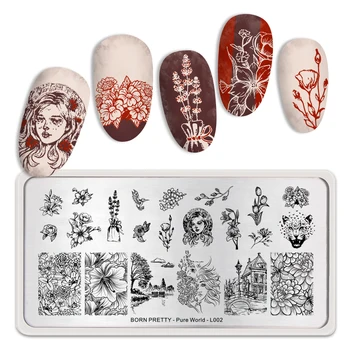 

BORN PRETTY Rectangle Stainless Steel Nail Stamping Plates Flower Butterfly Image Nail Art Stamp Stencil Template World