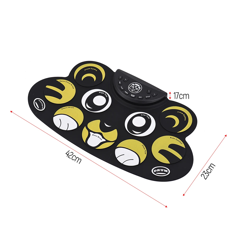 

Hot New Cartoon Children Kids Electronic Drum Roll Up Drum Set Kit Silicon with Drumsticks Foot Pedals USB Cable