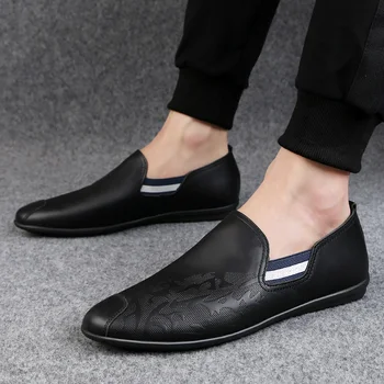 

Hot Sale Leather Shoes Men Good Quality Casual Shoes Men Hard-Wearing Slip On Flats Footwear Black Luxury Brand Men Shoes Spring