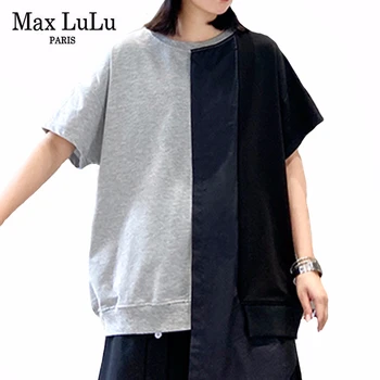 

Max LuLu 2020 Summer Korean Fashion Style Ladies Patchowrk Tee Shirts Womens Casual Vintage Tshirts Cotton Loose Tops Plus Size