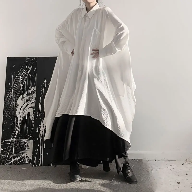 XITAO Ассиметрия плюс размер однобортное платье для женщин свободный отложной воротник женские платья Harajuku женская одежда WLD3068