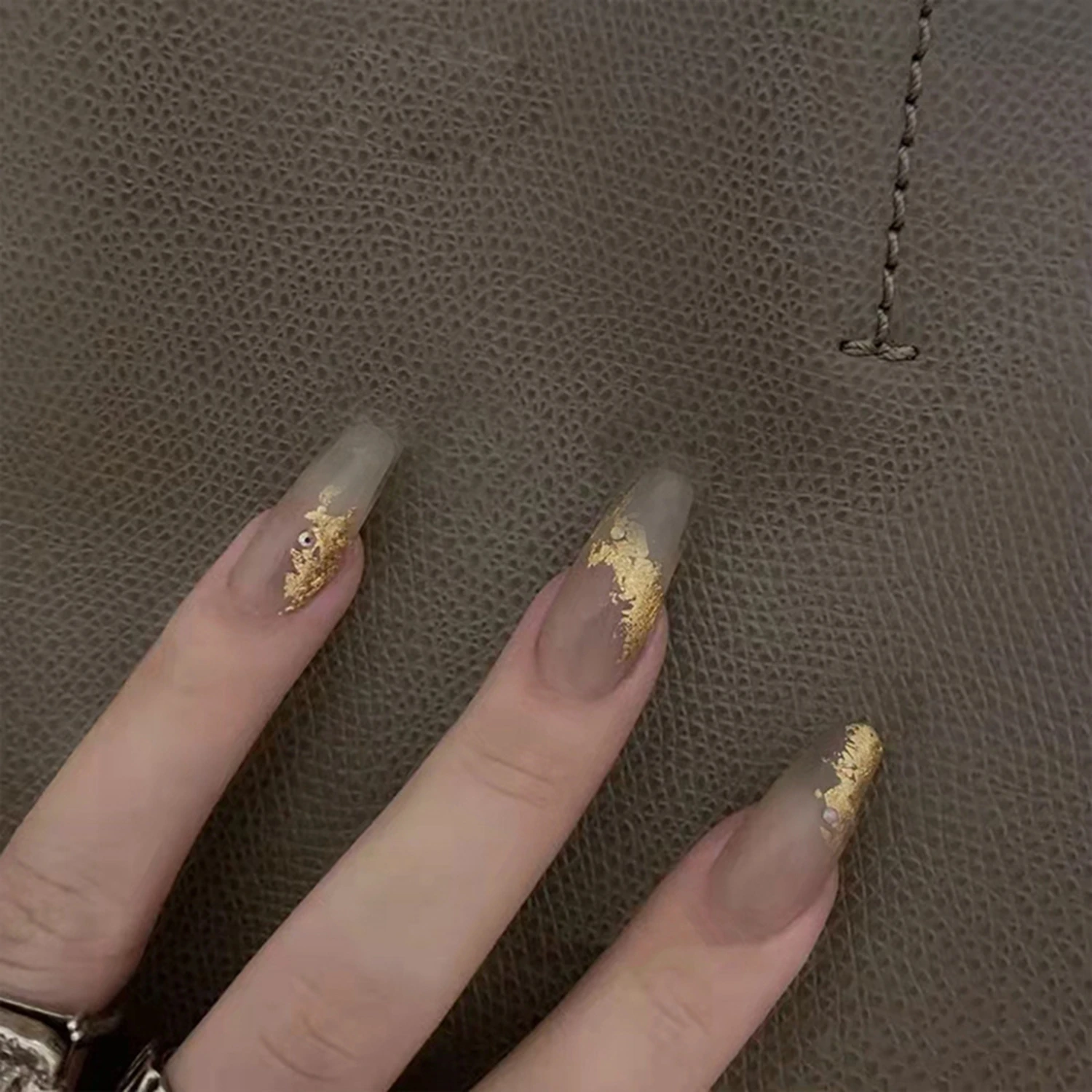 Gold Foil Ballerina Fake Nails Wearing Gentle In Autumn And Winter Rregular  Shape Of False Nails Full Cover Artificial Nail Tips - False Nails -  AliExpress