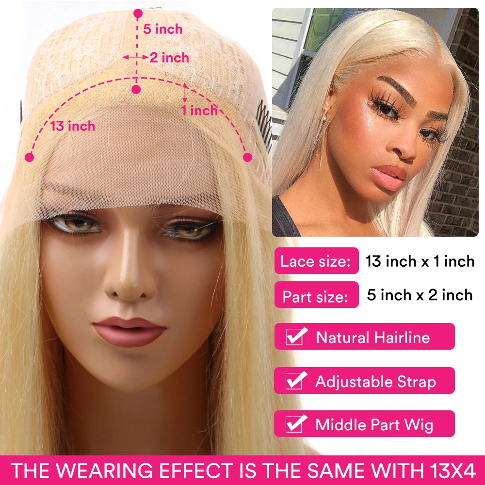 30 Inch Middle Part Glueless 613 Blonde Lace Wig Pre Plucked Human Hair Wigs 13x1 Brazilian Straight 613 Lace Part Wig Remy 150%