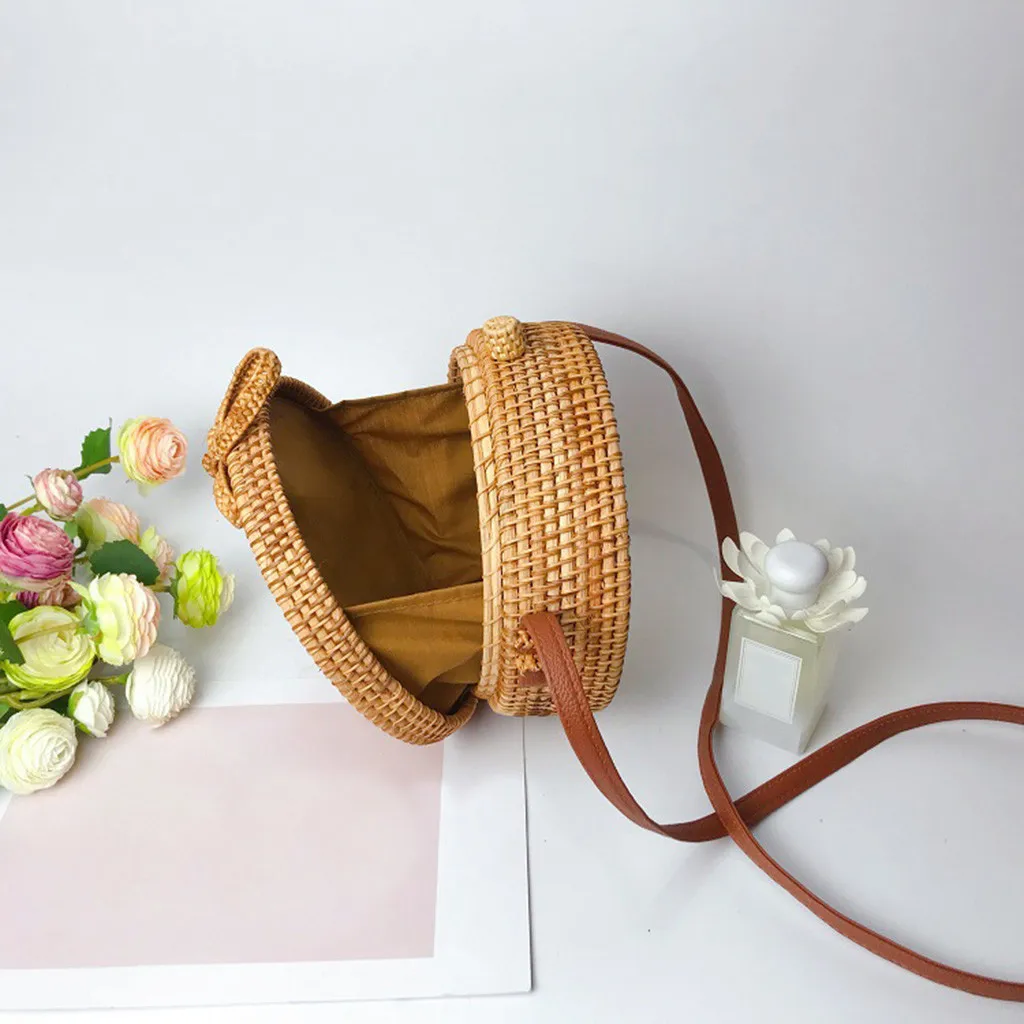Ретро круг Кроссбоди сумка holow Out Handwoven Балийские круглые Ротанговые соломенные сумки на плечо Летняя Пляжная сумка через плечо# T30