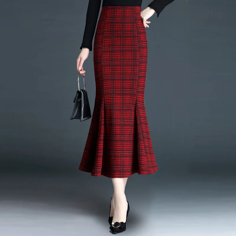

Plaid Skirt Women's Autumn And Winter 2019 New Style High-waisted Mid-length Fishtail Skirt Slimming Wrapped Skirt Step Sheath S