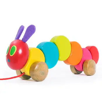 

None Wooden Colorful Caterpillars Pull Toy Educational Puzzle Blocks