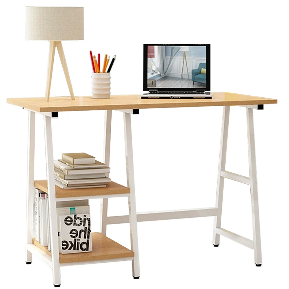 

Computer Desk with 3 Shelves Storage Left Right PC Table Home Office Collection Workstation Writing Desk Wooden Metal Sturdy