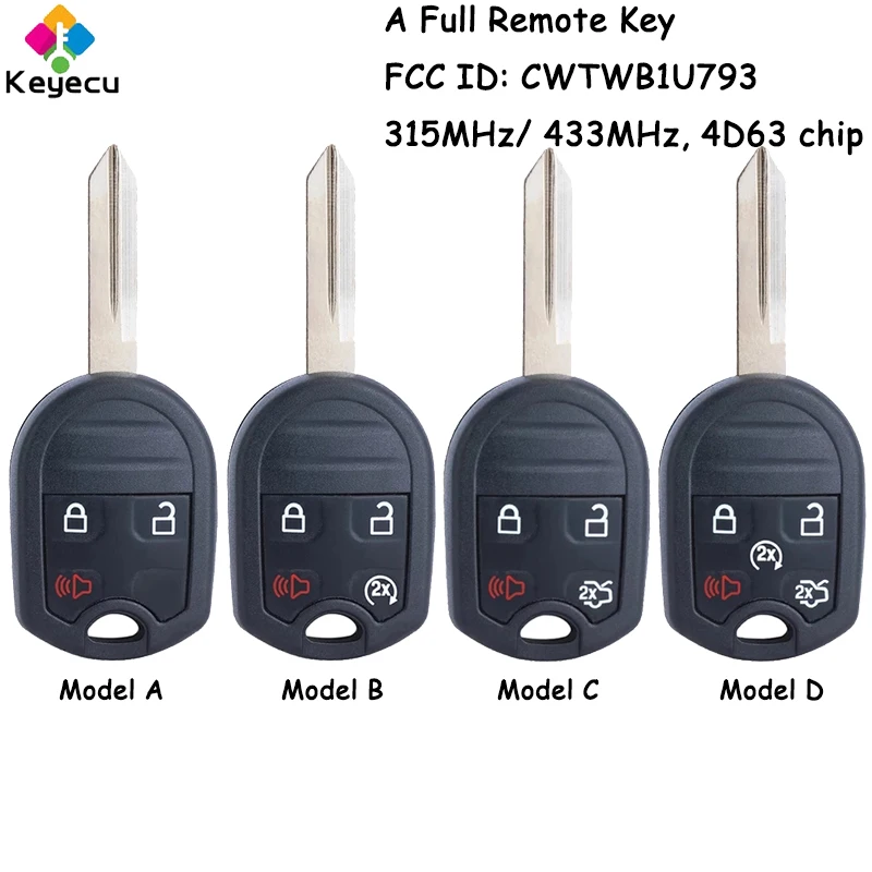 KEYECU-Remote-Car-Key-3-4-5-Buttons-315MHz-433MHz-4D63-Chip-for-Ford ...