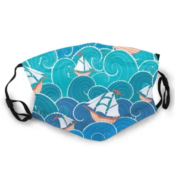 

Ships And Waves Double-sided printed dustproof and windproof mask, can be cleaned and reused, suitable for outdoor sports