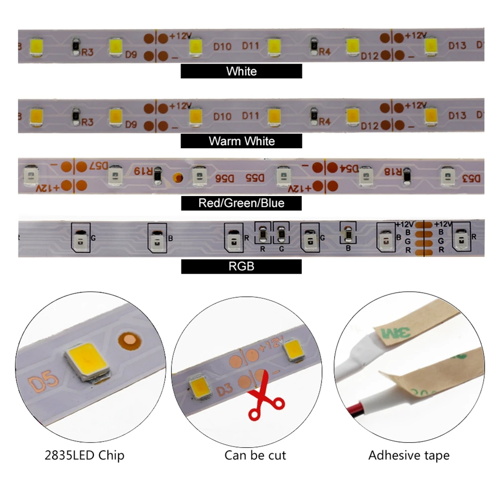 Светодиодная лента SMD2835 DC 12 В 60 Светодиодный s/m гибкий светодиодный светильник RGB/белый/теплый белый/синий/зеленый/красный Светодиодная лента 1 м 2 м 3M 4M 5 м