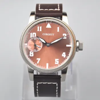 

Corgeut 45mm coffe Dial Green Marks 6497 Mens Hand Winding watches 3600 white waterproof SS case mens mechanical wristWatches