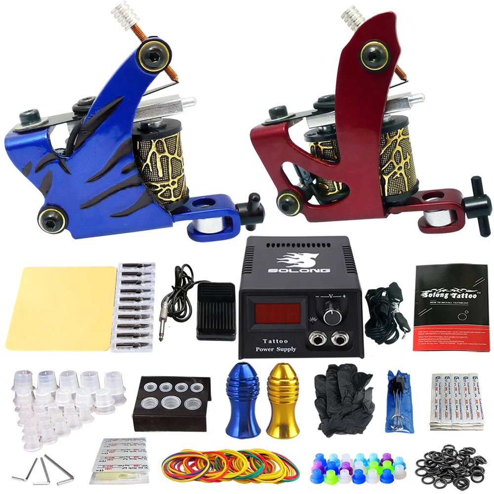 no ink kits Stigma New Full Tattoo Kit Starter/Professional Tattoo Machine 2 Pro Coil Guns Power Supply Grips Tips Tubes Power Supply TK210 - Цвет: no ink kits