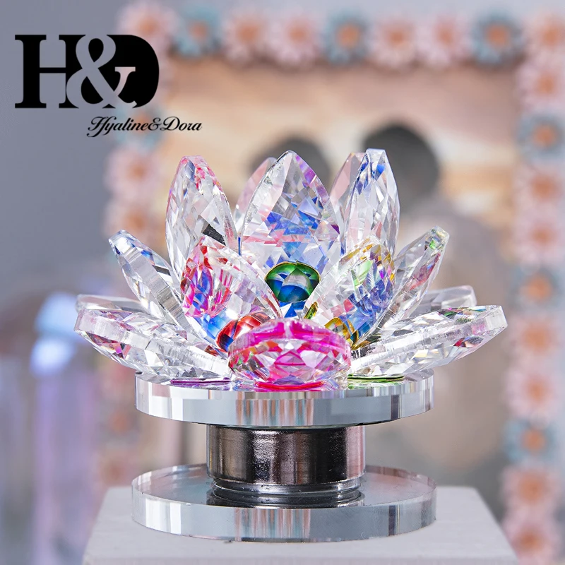 H&D поворотный стол Хрустальный цветок Статуэтка стекло лотоса пресс-папье орнамент вращающийся дисплей миниатюры Рождественский подарок сувенир