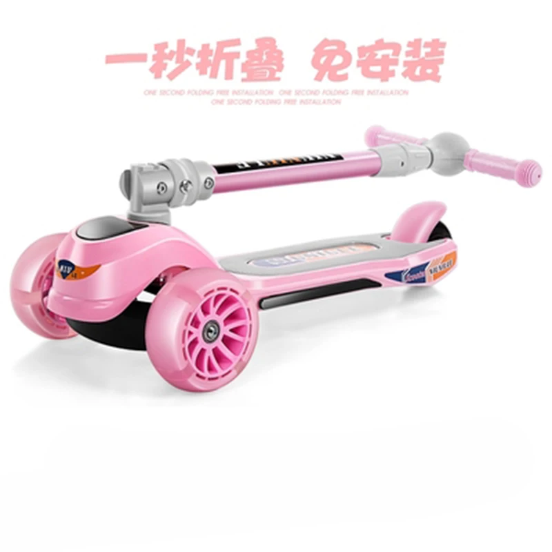 Children kick scooter baby children PU 3 rounds of LED outdoor sports folding fitness plastic height adjustable