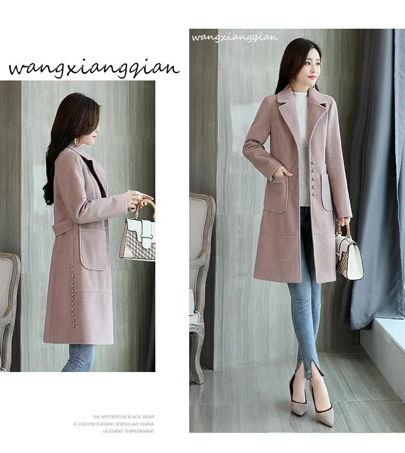 Женское шерстяное пальто средней длины зима новая Корейская версия однотонное осенне-зимнее модное однобортное тонкое шерстяное пальто с длинными рукавами для женщин A497