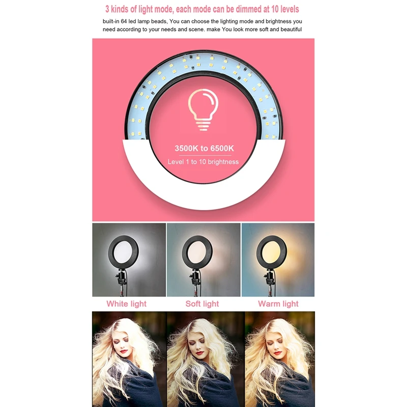 26Cm 5500K LED Ring Light with Tripod Selfie Stick& Phone Holder Photo Studio Light Photography Dimmable Video
