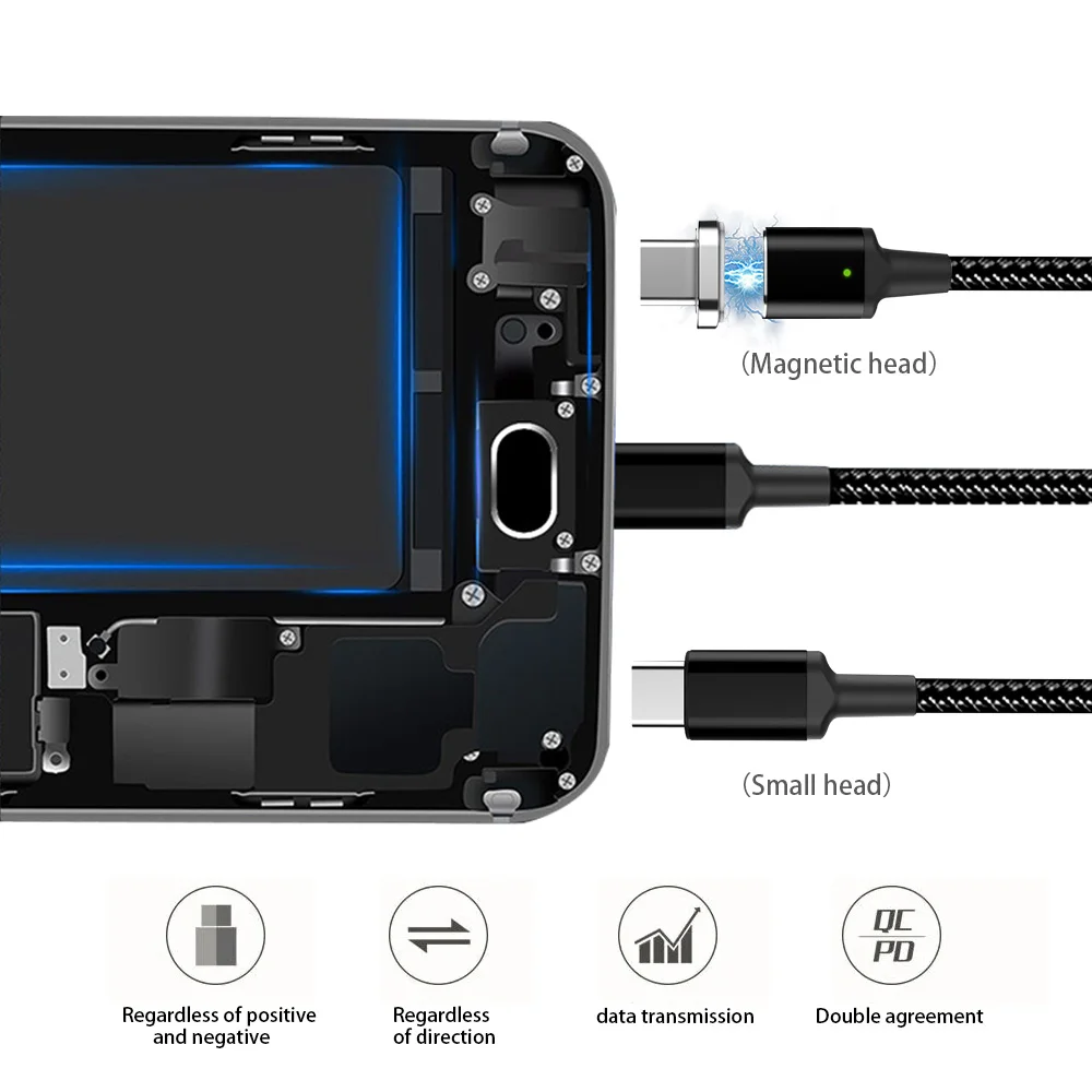 Магнитный кабель usb type-C PD 100 Вт, кабель для быстрой зарядки USB C-USB C, Дата-кабель для samsung S9 S10 Macbook Pro huawei Matebook