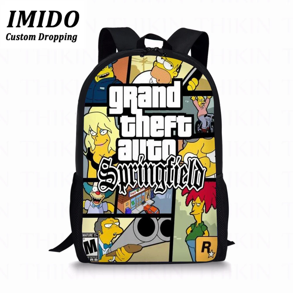 IMIDO Симпсон GTA печатные школьные рюкзаки для мальчиков и девочек аниме детские школьные сумки женские повседневные Рюкзаки Женские Mochila