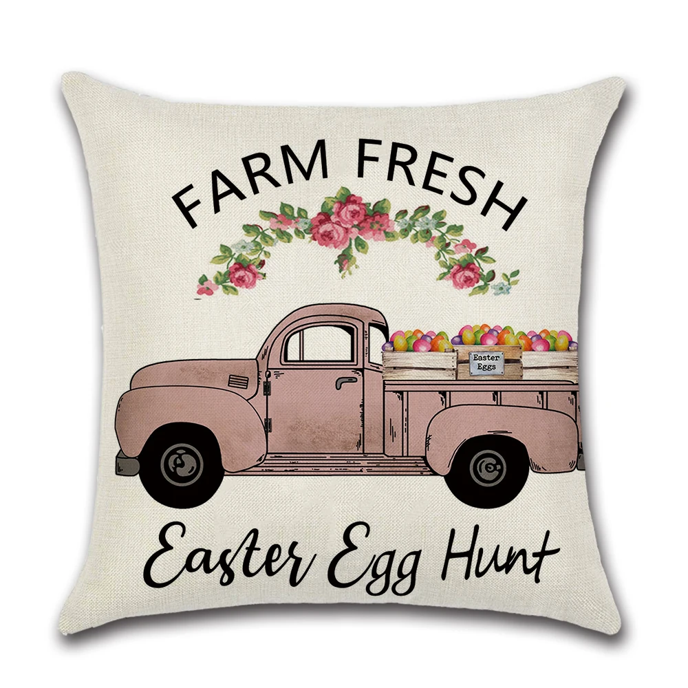 1pcs cute Rabbit truck Easter Print Cushion Cover Throw Pillow Cover Nordic Room Decoration for Home Car Sofa Couch