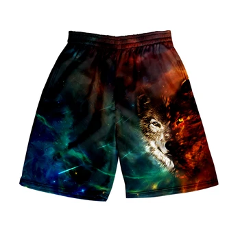 

Men's 3D Wolf loose Shorts 3D Board Trunks 2019 Summer Loose shorts Men Hip Hop Galaxy wolf Short Pants indoor wear streetwear
