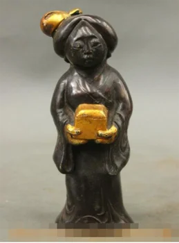 

S1554 Chinese Bronze Gilt Tang Dyansty Palace Female Official Guard Signet Statue