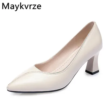 

Genuine leather woman shoes 2020 new women's high heels Workplace shoes