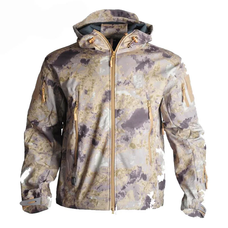Тактическая TAD флисовая куртка с капюшоном водонепроницаемая Мужская Флисовая Кофта походная кемпинговая ветровка охотничья камуфляжная куртка - Цвет: Cyan Ruins