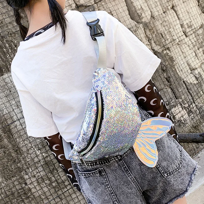 

New Girl Waist Bag For Kid Holographic Funny Pack High Capacity Kids Belt Bags Mermaid Bag Kidney Banana Bags Crossbody Pack