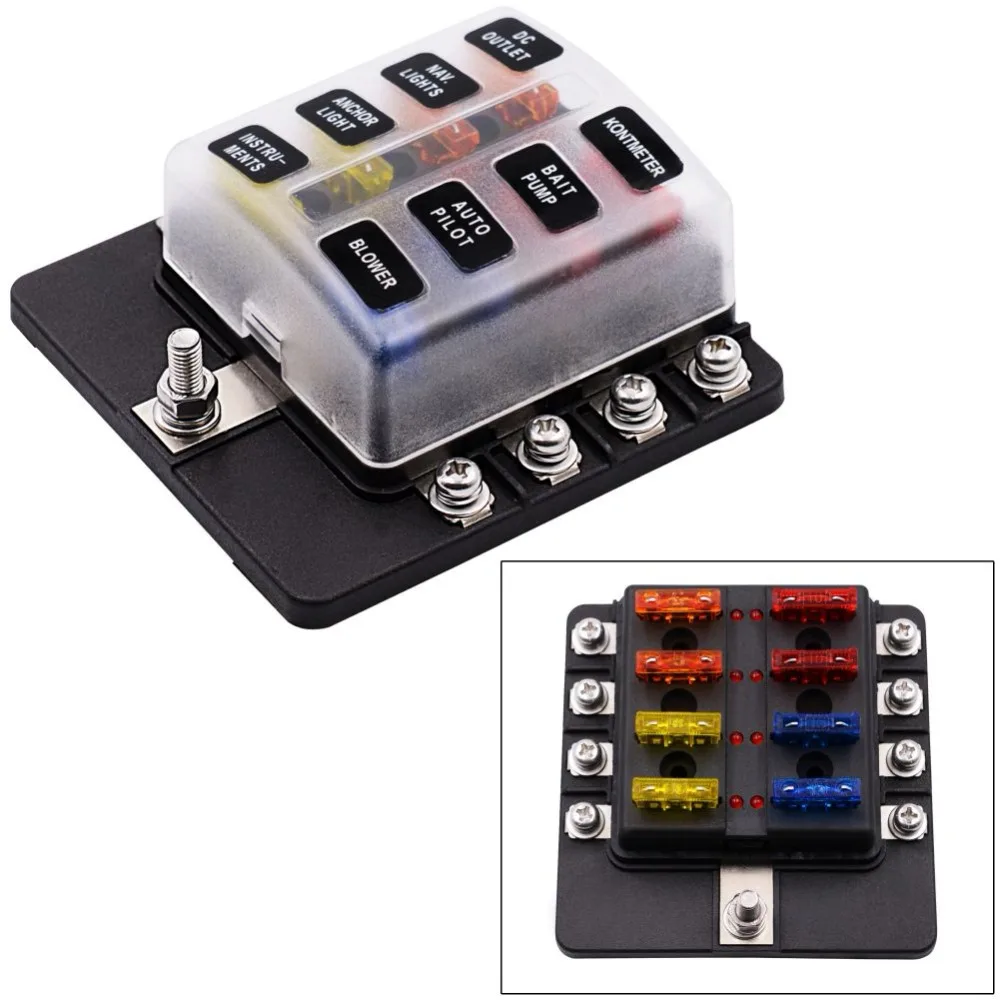 

8 Way Blade Fuse Box Holder with LED Light Damp-Proof Block Marine Car Boat Automotive Auto Blade Fuse