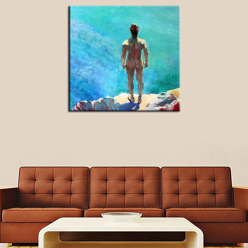 Лучшая ручная роспись голые картины маслом украшение дома стены искусства Картина на холсте голый человек облицовка море масло Картина на холсте