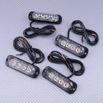 

DWCX Universal 4Pcs 12-24V White/Amber Surface Mount 20W 4-LED Emergency Warning Flashing Grill Strobe Light Lamp